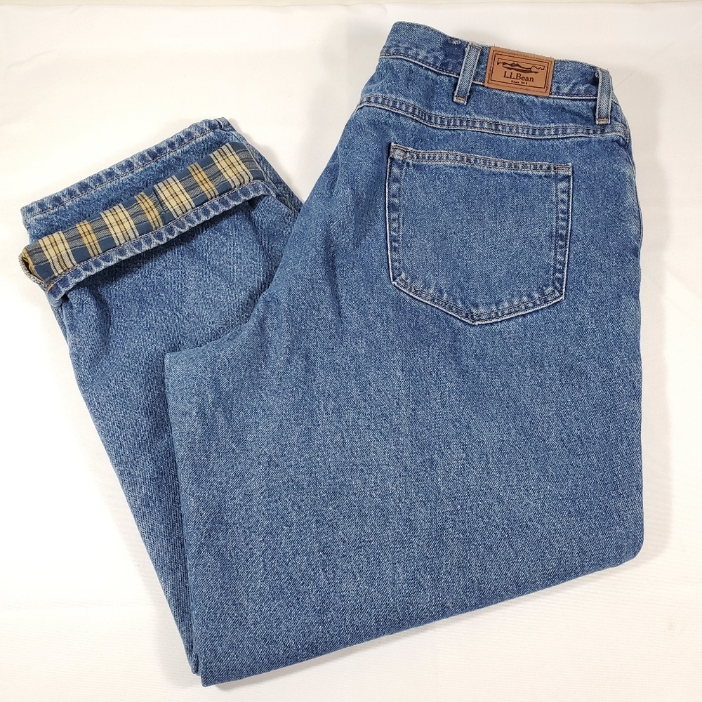 Vintage LL Bean Men's Jeans 44x29 Relaxed Fit Double L Plaid Flannel Lined Denim